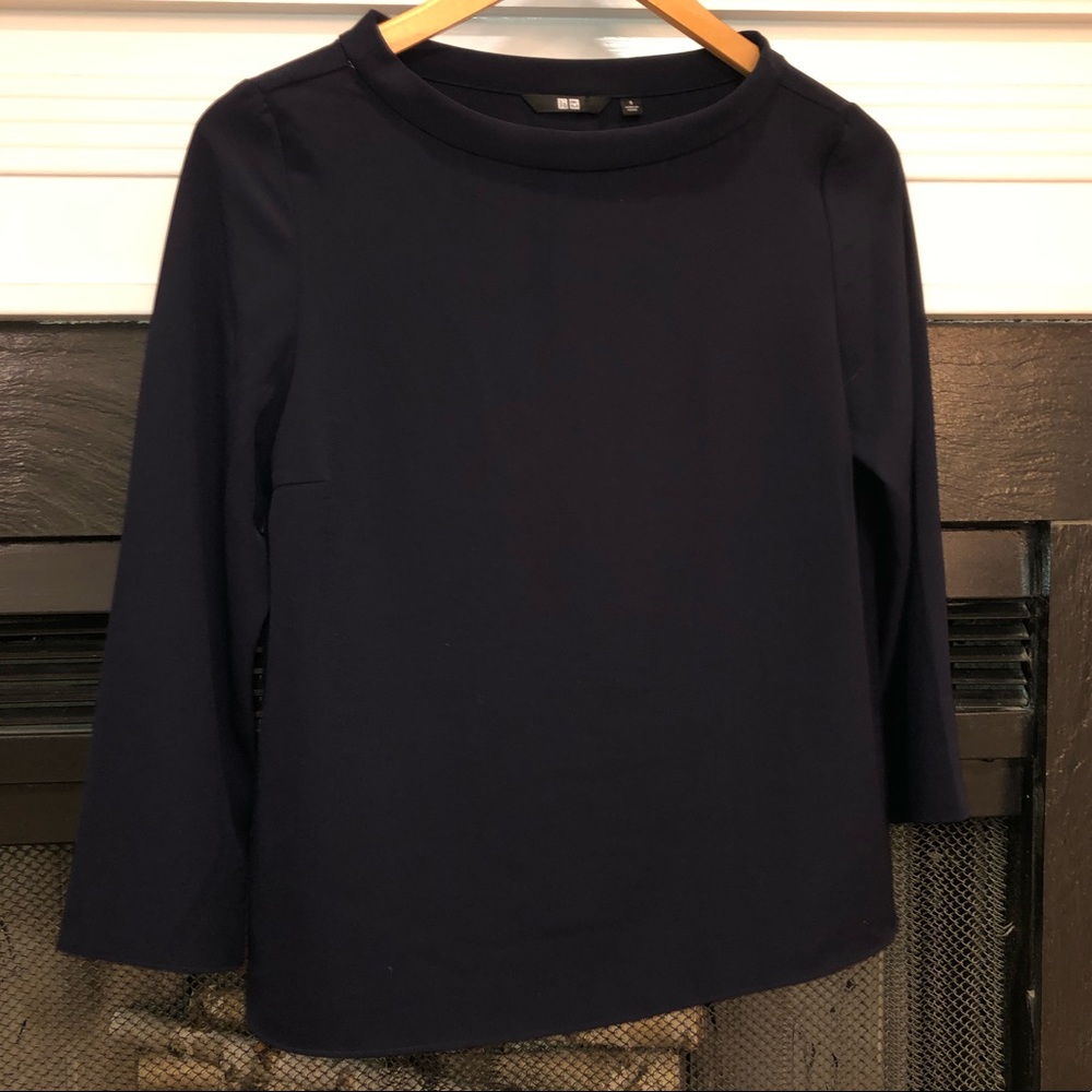 Uniqlo Navy Blue High Boat Neck Blouse